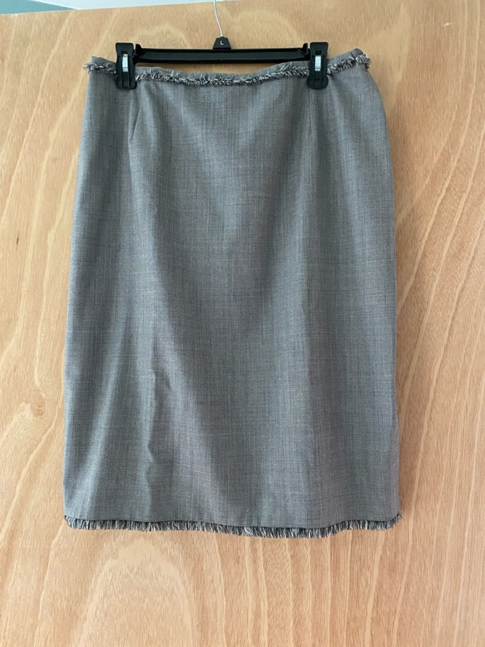 Escada Gray Fringe-Trim Pencil Skirt pure virgin wool